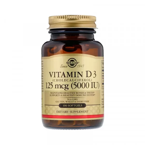 Вітамін Д3 Solgar Vitamin D3 5000 IU 100 softgels, фото 1