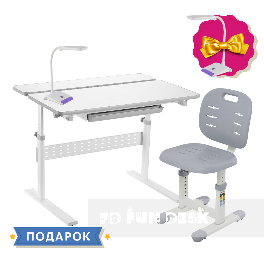 Комплект для школяра парта-трансформер Fundesk Colore Grey + стілець дитячий FunDesk SST2 Grey