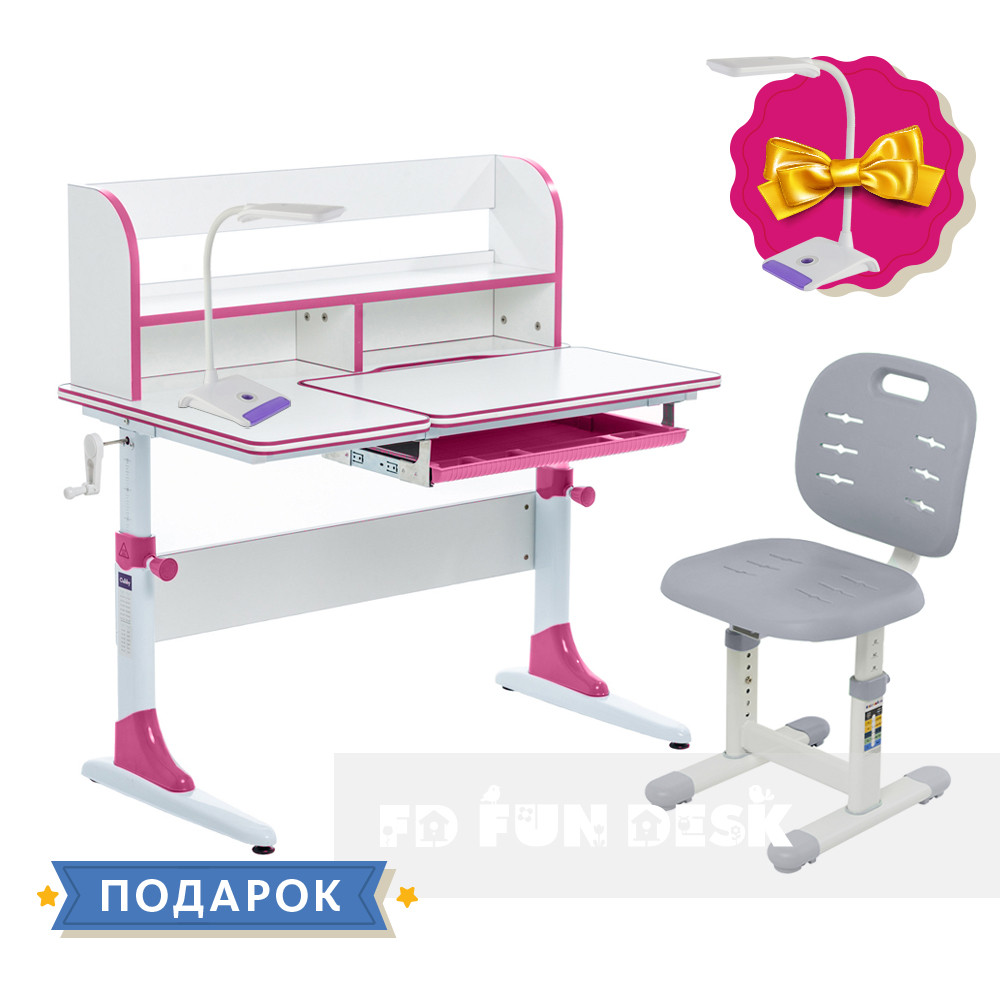 Комплект для дівчинки зростаюча парта для школярів Cubby Nerine Pink + стілець FunDesk SST2 Grey