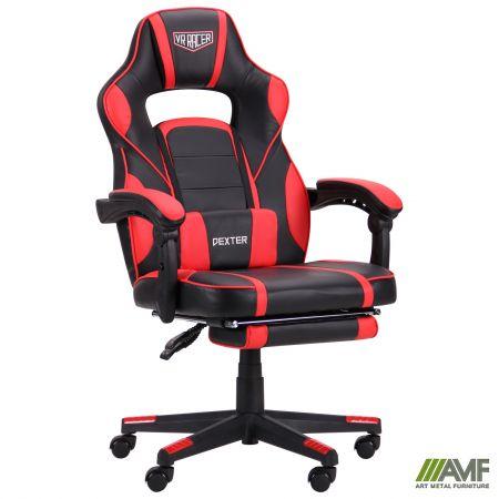 Комп'ютерне крісло VR-Racer-Dexter-Webster чорний-червоний колір сидіння з підніжкою висувною