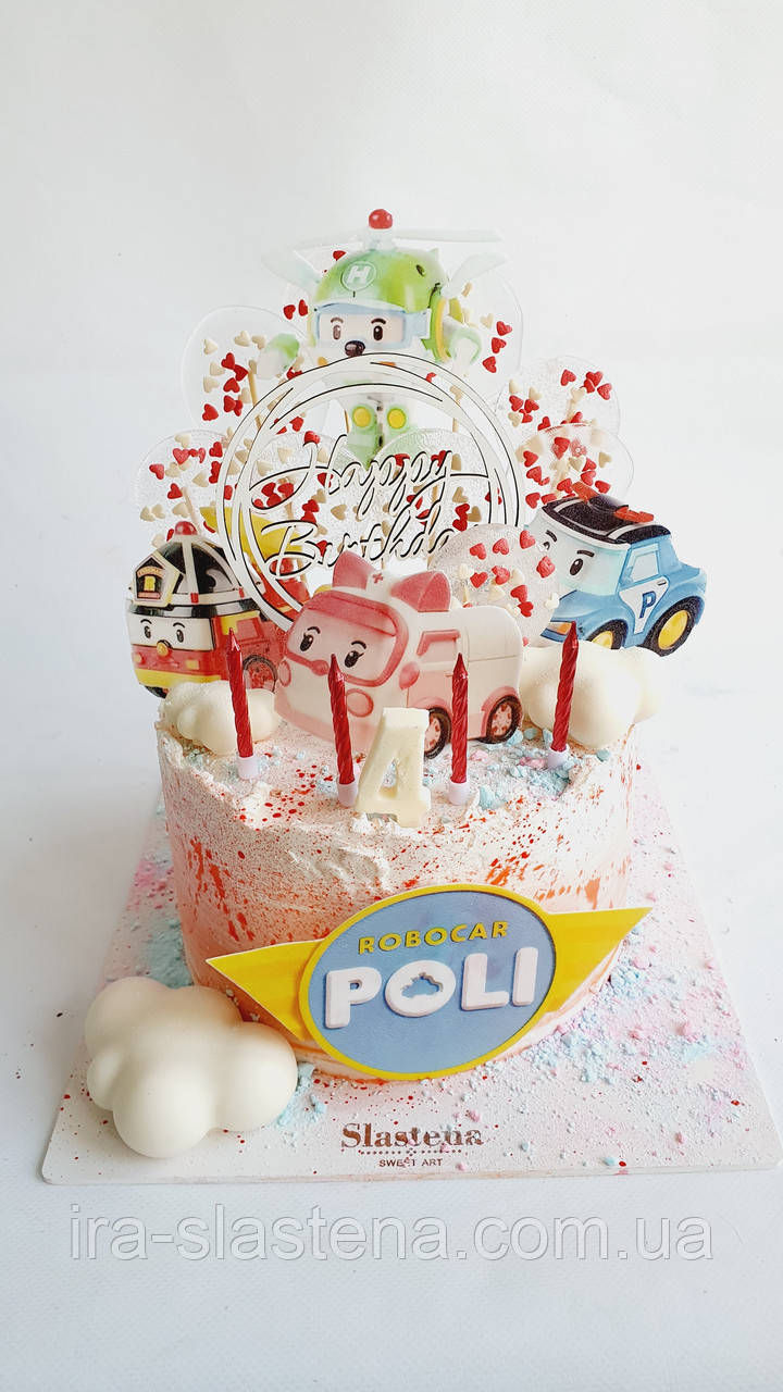 Дитячий Торт Полі Робокар (кремовий без мастики), фото 1