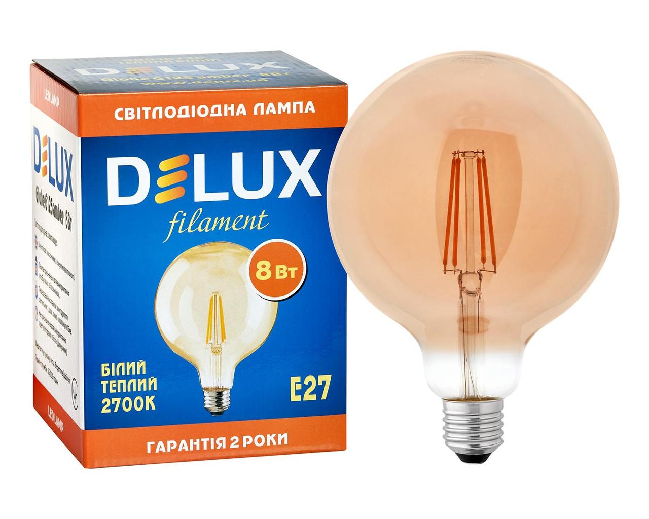 Лід лампа DELUX Globe G125 8 Вт E27 2700 K amber filament