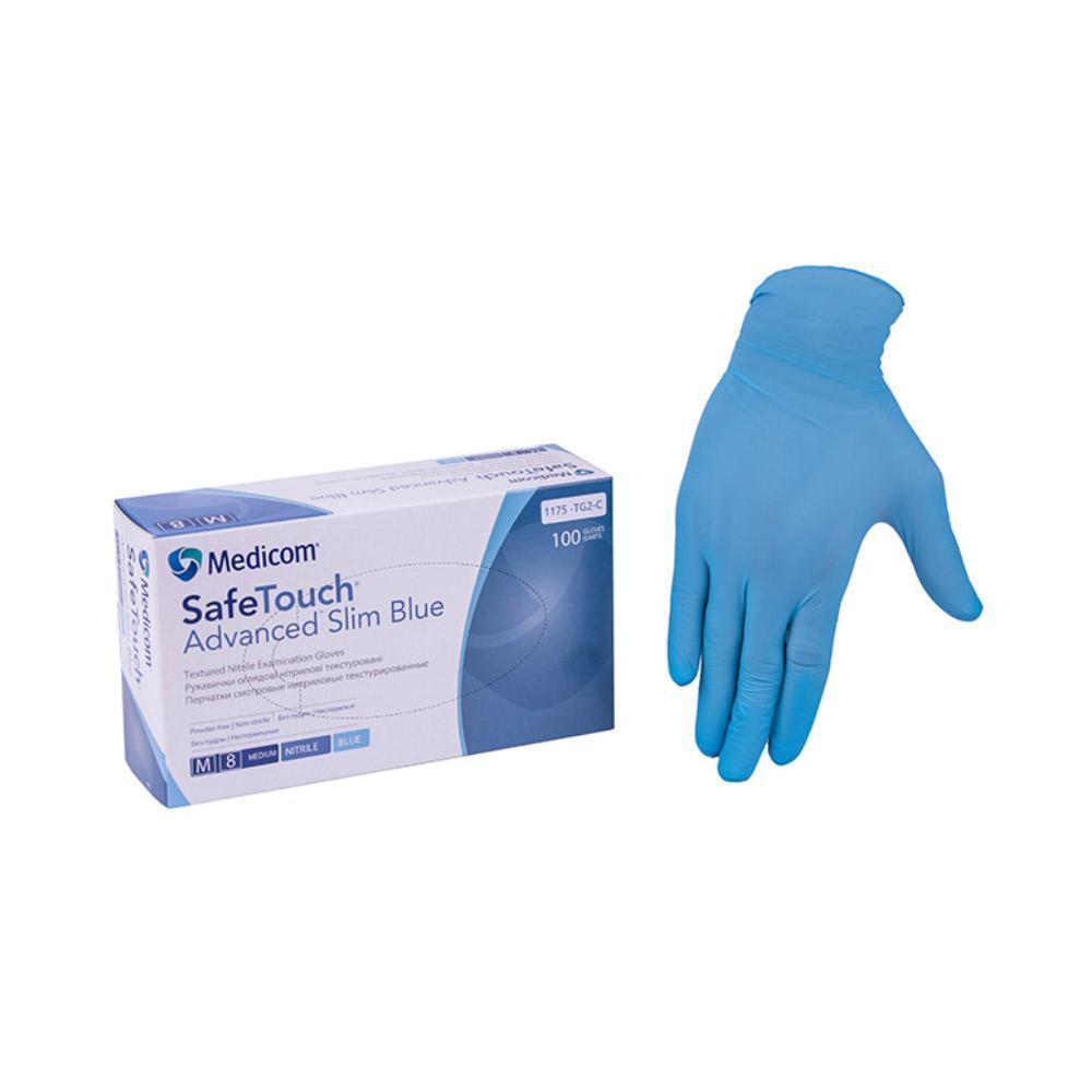 Рукавички SafeTouch Advanced Slim Blue нітрилові без пудри розмір L 100 шт/уп