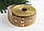 Стрічка новорічна 6,3 см "Олені зі смугами на мішковині" натуральна із золотом рулон 22,5 метра, фото 2