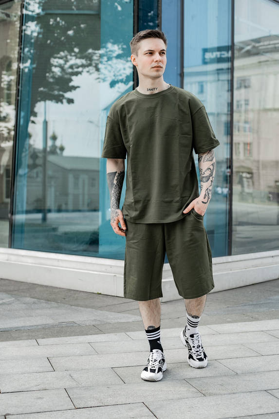Футболка "Player" хакі + Шорти трикотажні хакі Intruder. Костюм Oversize літній чоловічий спортивний, фото 2