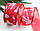 Стрічка новорічна 6,3 см "Кедрові шишки на мішковині", червона рулон 22,5 метрів, фото 2