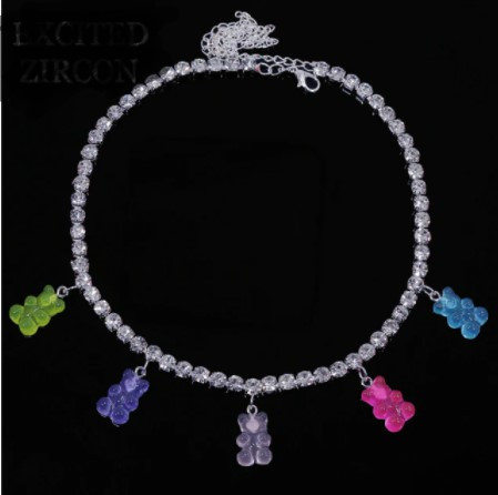 Намисто з ведмедиками різнокольорові - довжина 35см + 22см, (ругелируется), смола, цинковий сплав, фото 1