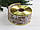 Стрічка новорічна 6,3 см "Пуансетія на мішковині", натуральний колір рулон 22,5 метра, фото 2