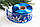 Стрічка новорічна 6,3 см "Пуансетія на мішковині", синя рулон 22,5 метра, фото 2