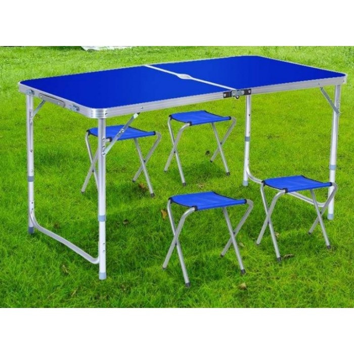 Стіл для пікніка розкладний зі 4 стільцями Folding Table 120х60х55/60/70 см 3 режими висоти Синій