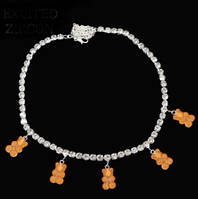 Ожерелье с мишками цвет коричневый - длина 35см + 22см, (ругелируется), смола, цинковый сплав