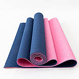 Килимок для йоги та фітнесу TPE (йога мат, каремат спортивний) OSPORT Yoga ECO Pro 4мм (OF-0083) Синьо-рожевий, фото 4