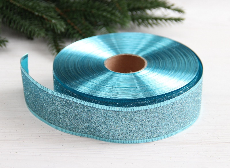 Стрічка блискуча новорічна 3,8" Метал ", блакитна 21 метр, фото 1