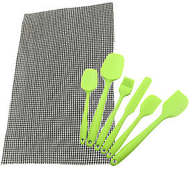 Антипригарний килимок-сітка для BBQ 40 х 33 см і Набір кухонного приладдя 6 в 1 Green (n-1207)