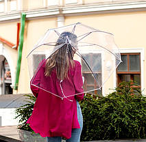 Прозора парасолька-тростина купол 8 спиць Жіноча купольна парасолька тростина напівавтомат, фото 3