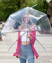 Прозора парасолька-тростина купол 8 спиць Жіноча купольна парасолька тростина напівавтомат, фото 2