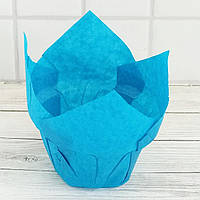 Форма бумажная для кексов "Лотос" голубая, дно 5 см. висота 8,5 см