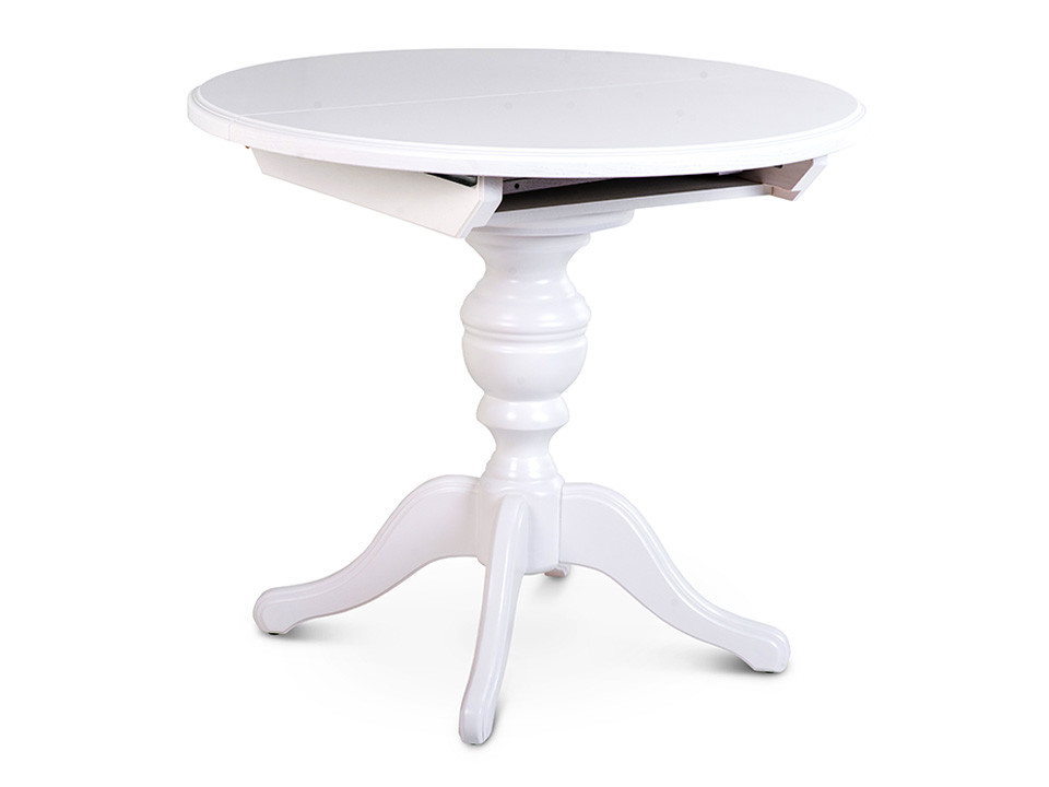 Стол деревянный круглый раскладной на одной ножке, кухонный, обеденный КОЛИЗЕЙ (белый) - фото 2 - id-p668427246
