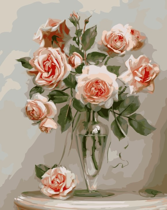 Картина по номерам "Нежные розы в вазе" 40*50 см  картина для рисования Номерные раскраски Полный Набор