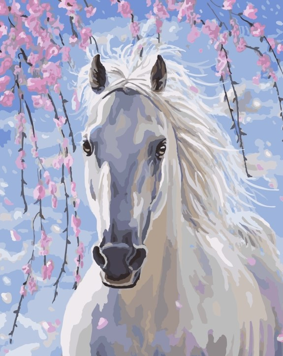 Картина по номерам " Белая лошадь " 40*50 см  картина для рисования Номерные раскраски Полный Набор