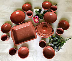 Набір посуду з гранітним покриттям Керамклуб на 6 персон яскраво-червоного кольору