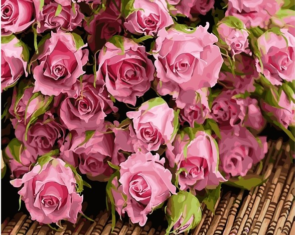 Картина по номерам "Розовые розы" 40*50 см картина для рисования Номерные раскраски Полный Набор - фото 1 - id-p1429815296