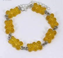 Браслет з мармеладними ведмедиками на ногу помаранчевий - довжина 18см + 4см, регулюється, смола, цинковий сплав