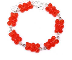 Браслет з мармеладними ведмедиками на ногу червоний - довжина 18см + 4см, регулюється, смола, цинковий сплав