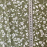 Бавовна Преміум з білими квіточками на оливковому фоні, ш. 160 см, фото 3