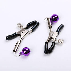 Затискачі для сосків Nipple Purple Bells з Дзвіночками БДСМ прикраса на соски bdsm