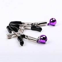 Затискачі для сосків Nipple Purple Bells з Дзвіночками БДСМ прикраса на соски bdsm, фото 4