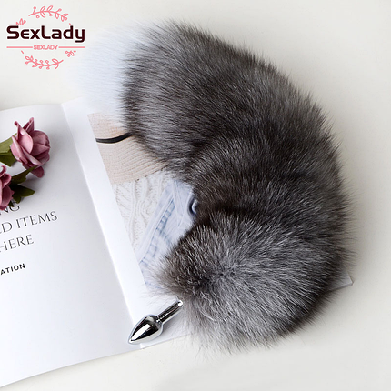 Металева Анальна пробка з пухнастим Хвостиком WildFox Grey, фото 1