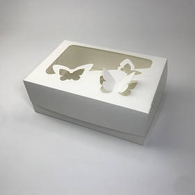 Коробка для капкейків (6 шт), 250*170*90 мм, з вікном "Метелик", біла