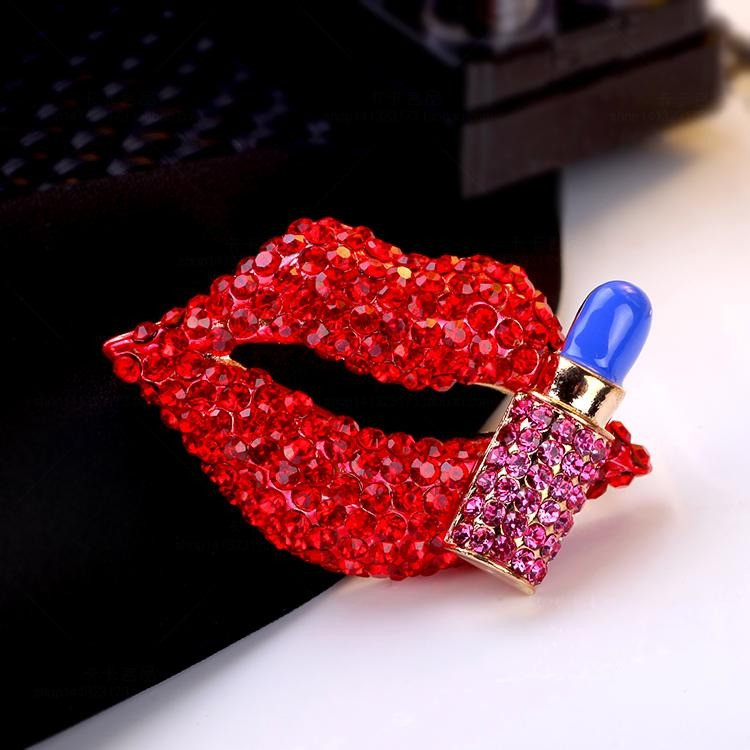 Жіноча брошка Поцілунок, Червоні губи та помада, яскрава, ошатна