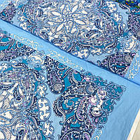 Тканина для головної хустки з синіми турецькими огірками, ш. 78 см