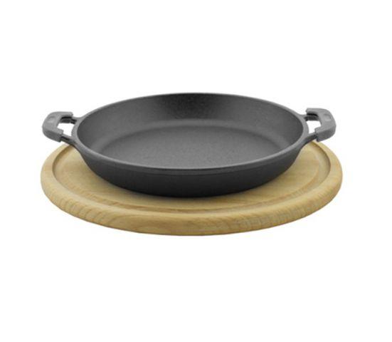 Сковорода порційна БІОЛ Horeca чавунна з 2 ручками і дощечку 14 см Колір чорний 2014D, фото 1