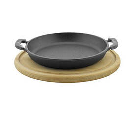 Сковорода порційна БІОЛ Horeca чавунна з 2 ручками і дощечку 14 см Колір чорний 2014D