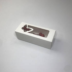 Коробка для макаронс, 140*55*45 мм, з вікном "Метелик", біла