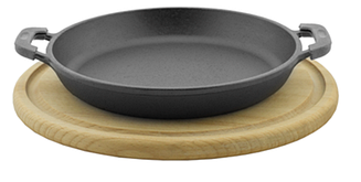 Сковорода порційна БІОЛ Horeca чавунна з 2 ручками і дощечку 18 см Колір чорний 2018D