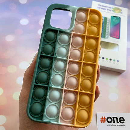Чохол для iPhone 12 Pop it антистрес силіконовий чохол поп іт на телефон айфон 12 зелений оранжевий OBX, фото 1