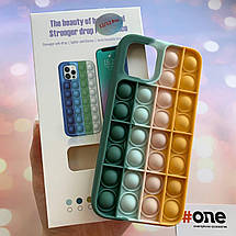 Чохол для iPhone 12 Pop it антистрес силіконовий чохол поп іт на телефон айфон 12 зелений оранжевий OBX, фото 2