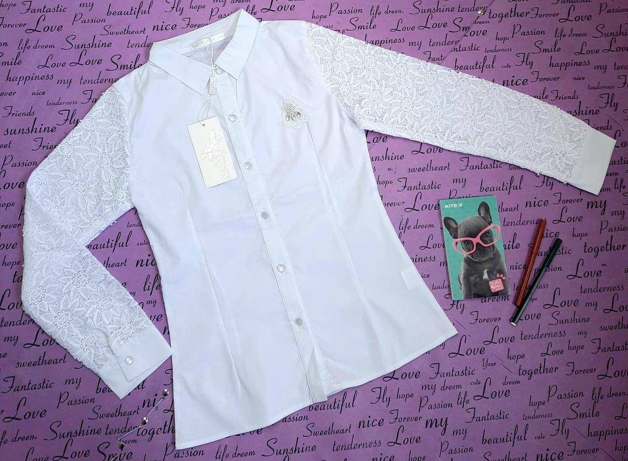 Підліткова шкільна блуза з декоративними довгими рукавами р 158-170