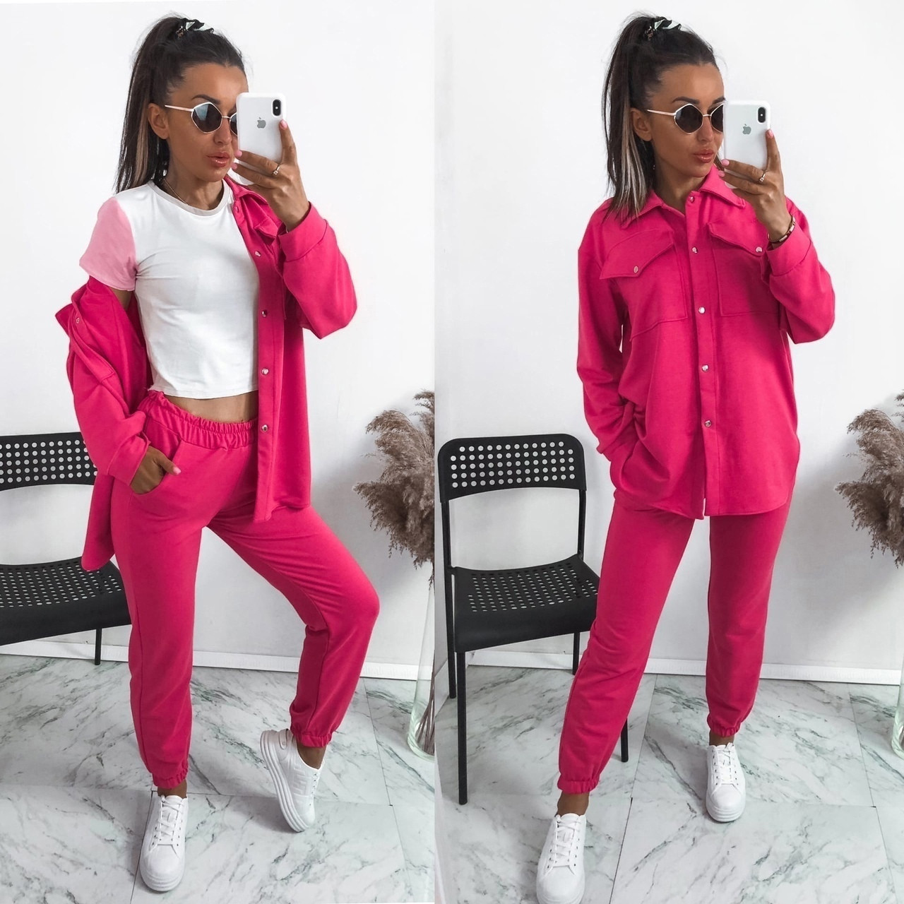 Повсякденний жіночий прогулянковий костюм брючний із сорочкою, фото 1