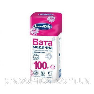 Вата медична, нестерильна 100 г зиг-заг "Білосніжка" Укрмедтекстиль, фото 1