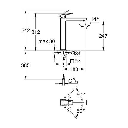 Змішувач для умивальника високий Grohe Eurocube 23406000, фото 2