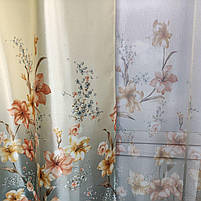 Штори бірюзові атласні з батистовим тюлем з ліліями ALBO (SHT-650-4), фото 3