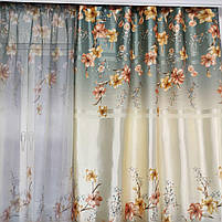 Штори бірюзові атласні з батистовим тюлем з ліліями ALBO (SHT-650-4), фото 4