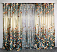 Штори бірюзові атласні з батистовим тюлем з ліліями ALBO (SHT-650-4), фото 9