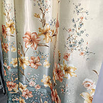 Штори бірюзові атласні з батистовим тюлем з ліліями ALBO (SHT-650-4), фото 7