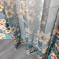 Штори бірюзові атласні з батистовим тюлем з ліліями ALBO (SHT-650-4), фото 8